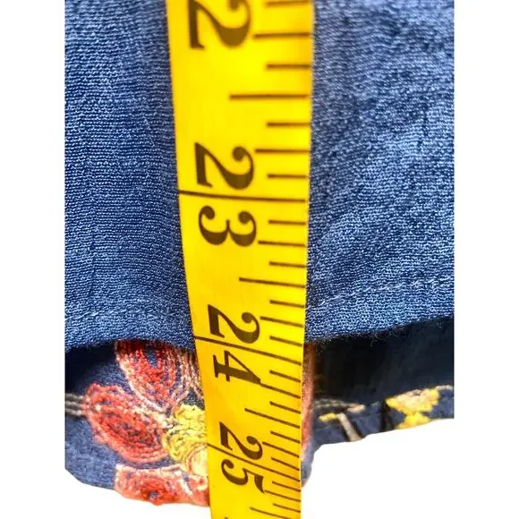 Fig and Flower Blue Floral Anthropologie Top Puff Sleeve Embroidered Size L - Picture 7 of 7